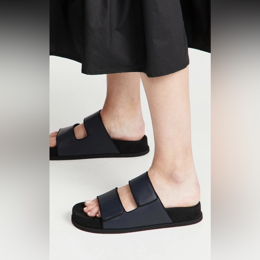 Neous Dombai Navy + Black Leather & Suede Slide Sandals
